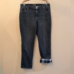 Lee Blue Relaxed Straight Leg Mid Rise Fleece Plaid Lined Winter Jean Size 35